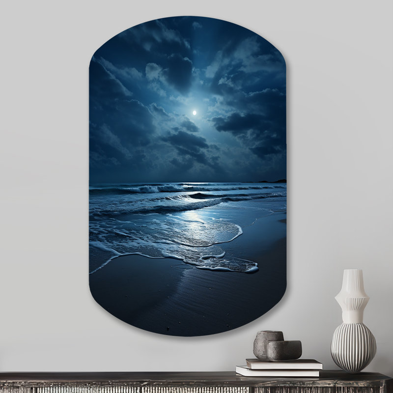 «Manus Beach Photo Serene Moonlight I» - art mural asymétrique en métal Coastal Beach, H 31 po x l 19 po