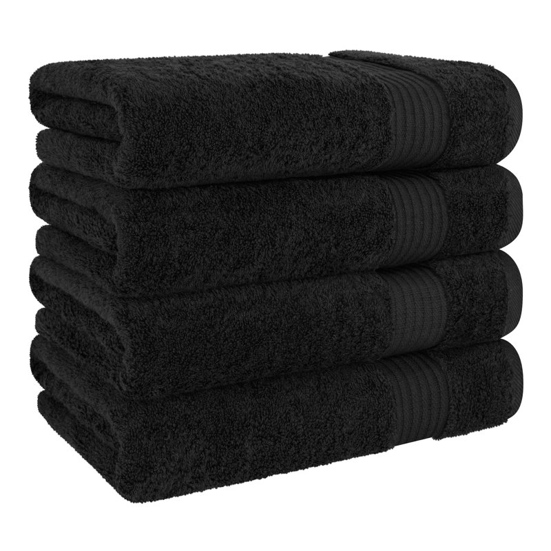 100% Cotton Turkish  4 Piece Bath Towel Set, Soft and Absorbent Bathroom Towels, Black