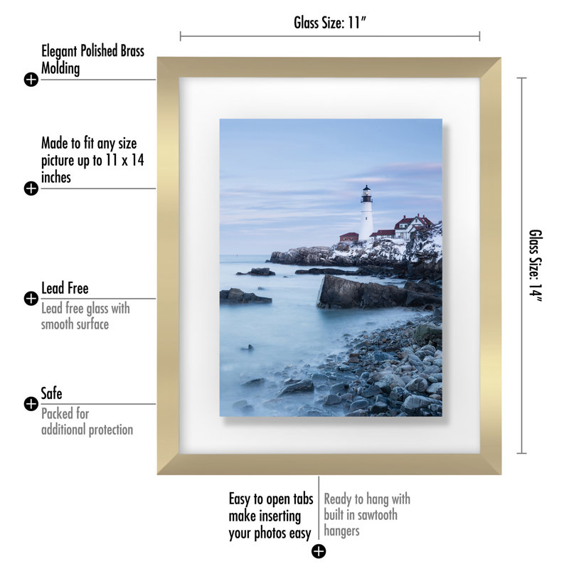 Floating Picture Frame With Polished Glass For Hanging And Tabletop Horizontal And Vertical Format, 11" x 14", Black