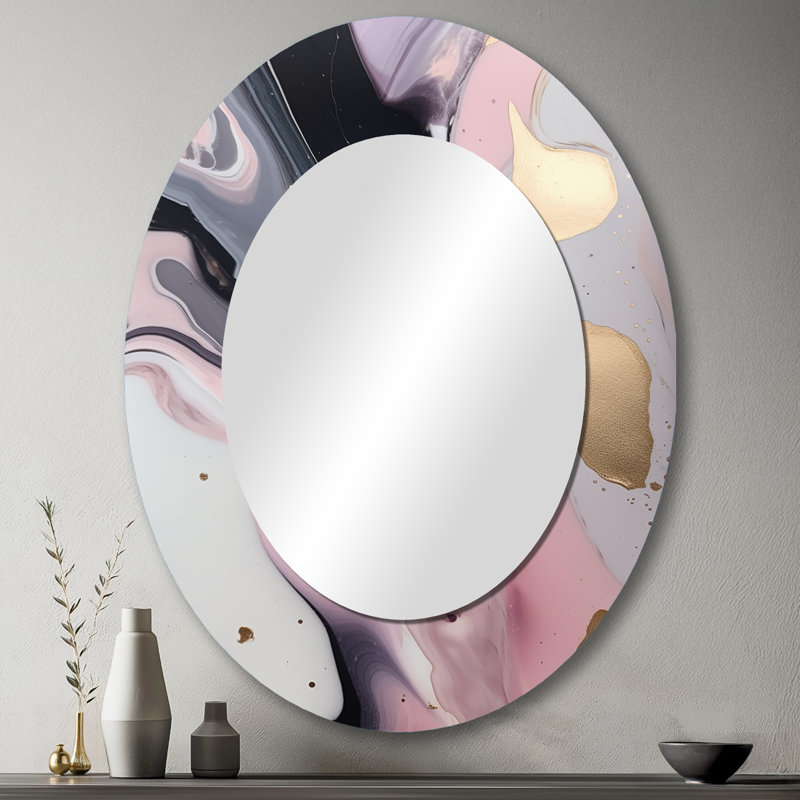 Miroir mural rose et doré Mysterious Marble III - Rose, 43 po x 33 po