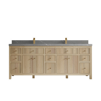 Meuble-lavabo double autoportant 84 po avec comptoir en quartz 84 po