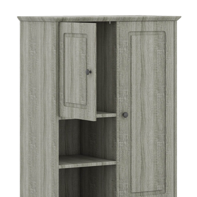 Grande armoire de rangement avec tablettes réglables, grand panier rabattable et armoires fermées, Chêne