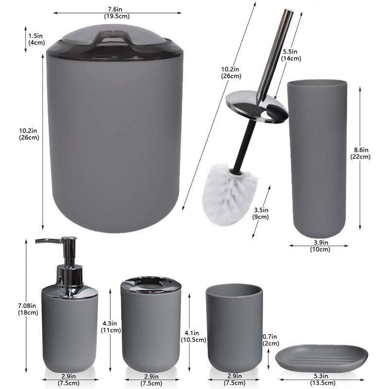 Ensemble d'accessoires de salle de bain 6 pièces Balch, Gris
