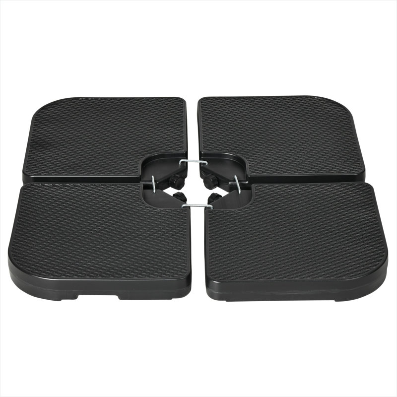 Parasol parasol et accessoires résistants à l'eau avec ensemble de 4 plaques emboîtables et espace extérieur noir Hdpe