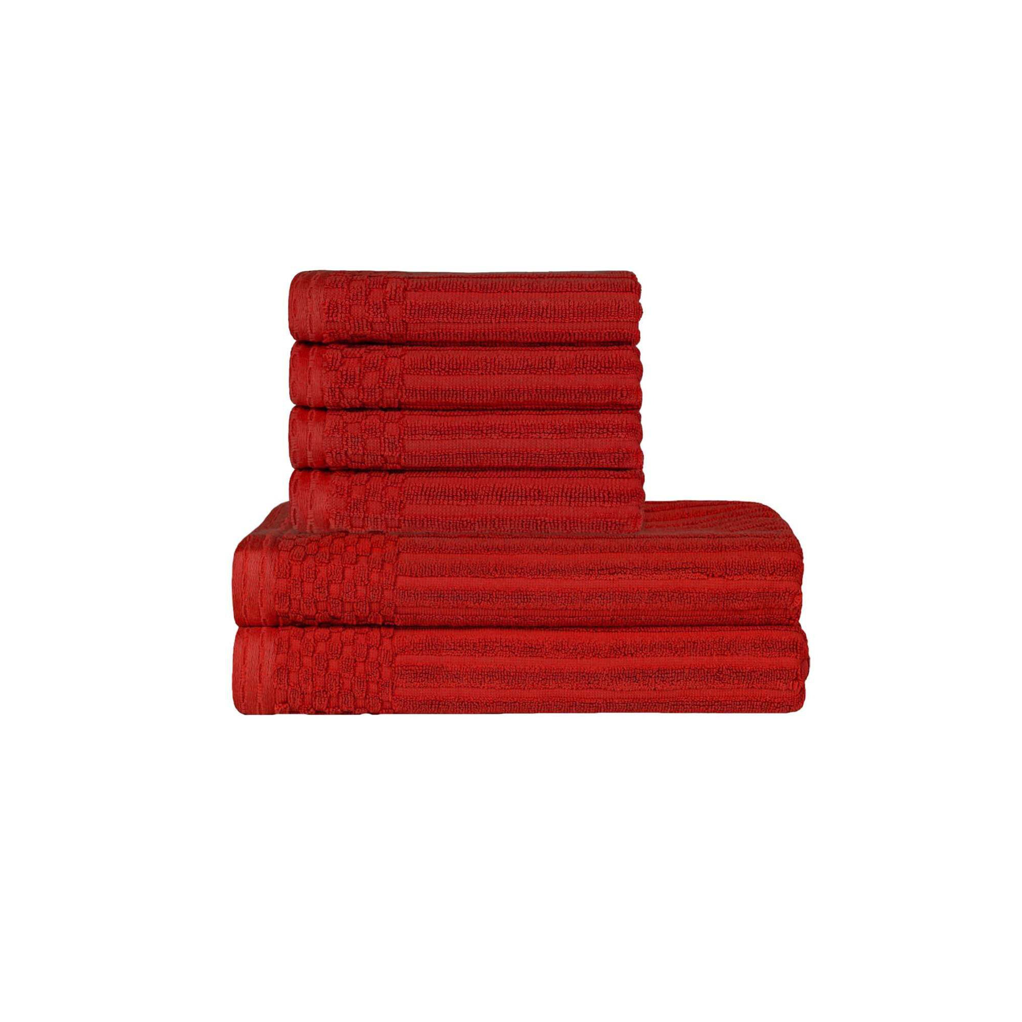 Ribbed Cotton Absorbent Heavy Hand and Bath Towel Set, Burgundy