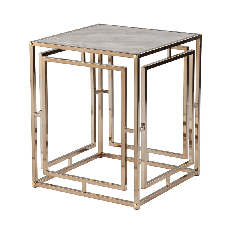 Table de bout carrée en verre et fer 23 po 23 po