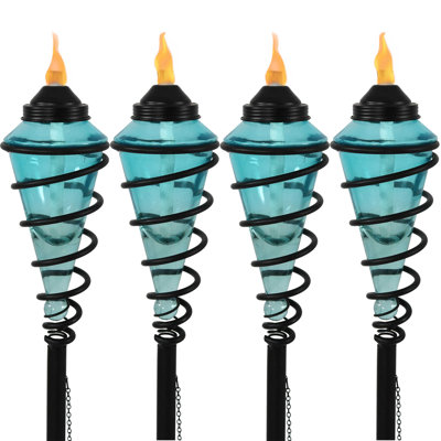 Schofields Swirled Glass 2-in-1 Citronella Garden Torch Set with Adjustable Height - Set of 4