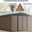 Remise de rangement en métal brun 10 pi x 10 pi, porte verrouillable, ventilation pour la terrasse et l'extérieur, brun, portes, équipement de jardin