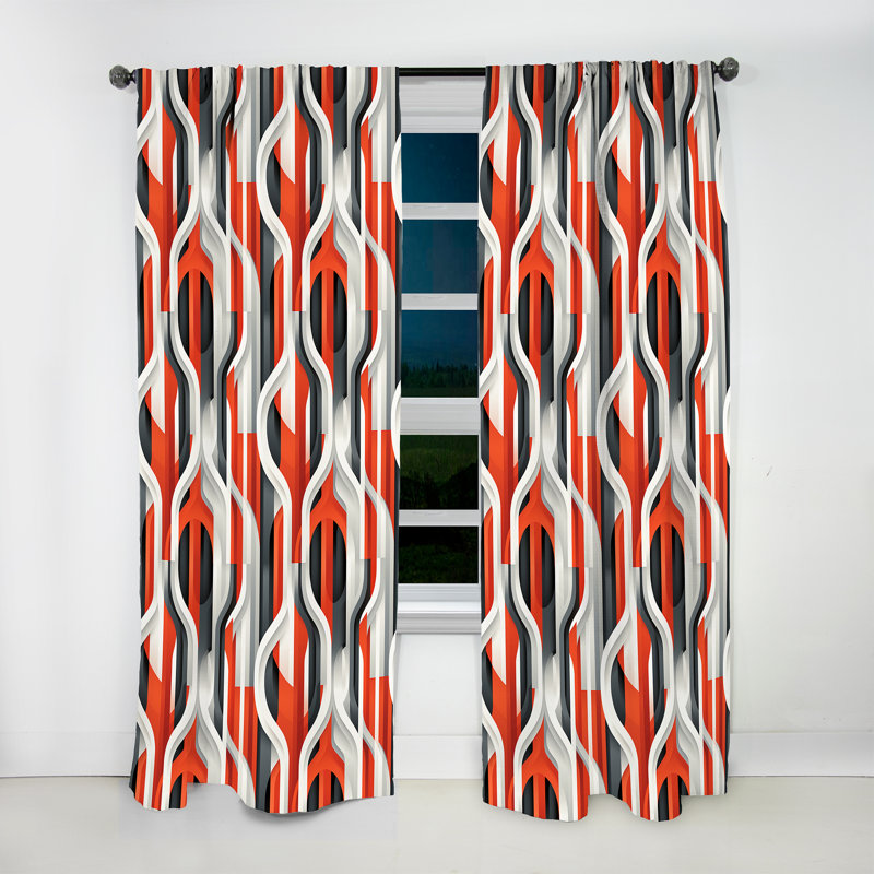 Gris et rouge géométrique - Rideau rayé - Velours obscurcissant - 1 panneau, L 52 po x L 95 po