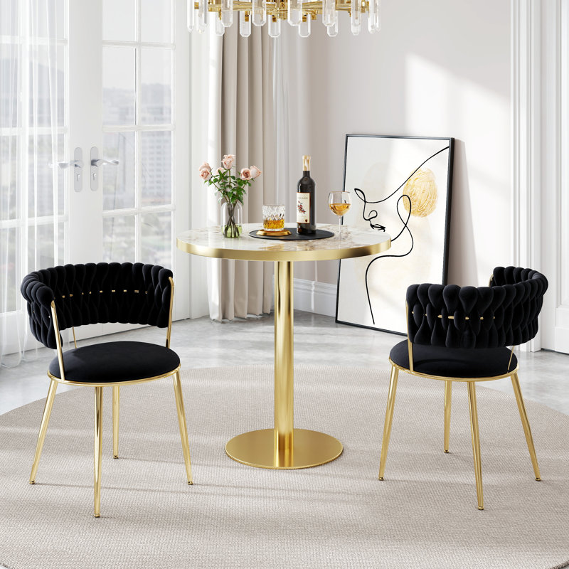Ensemble de table de salle à manger moderne 3 pièces avec chaise de salle à manger Weavon, Noir et or