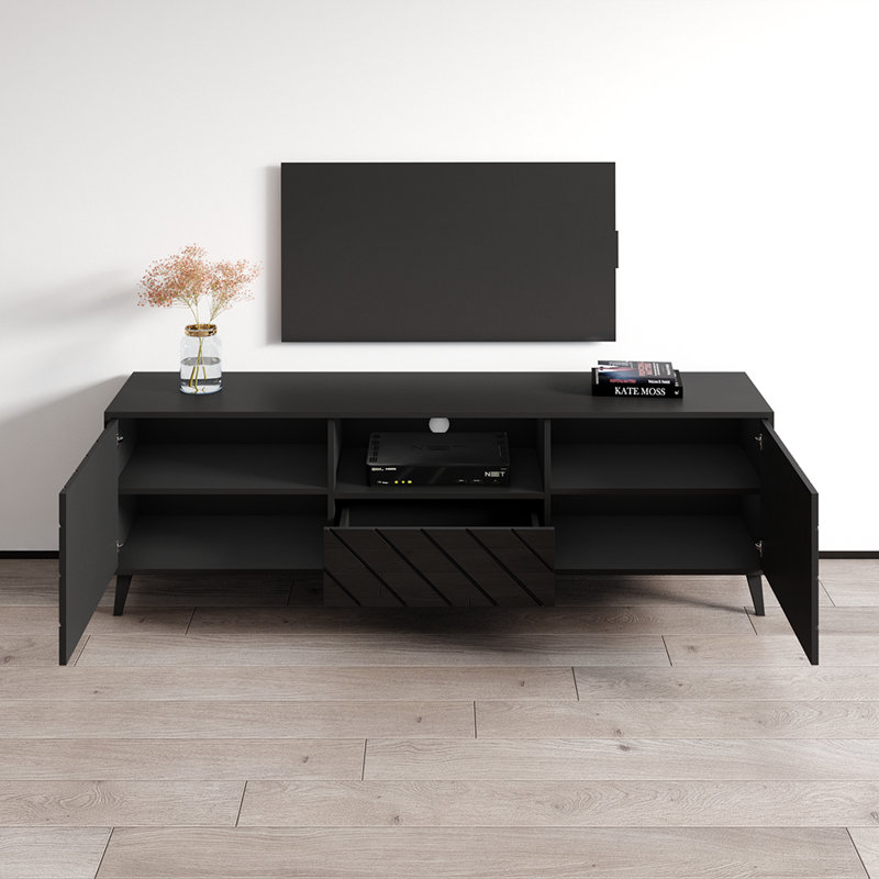 Aiyaan 71" Modern TV Stand with High Gloss Finish, Black