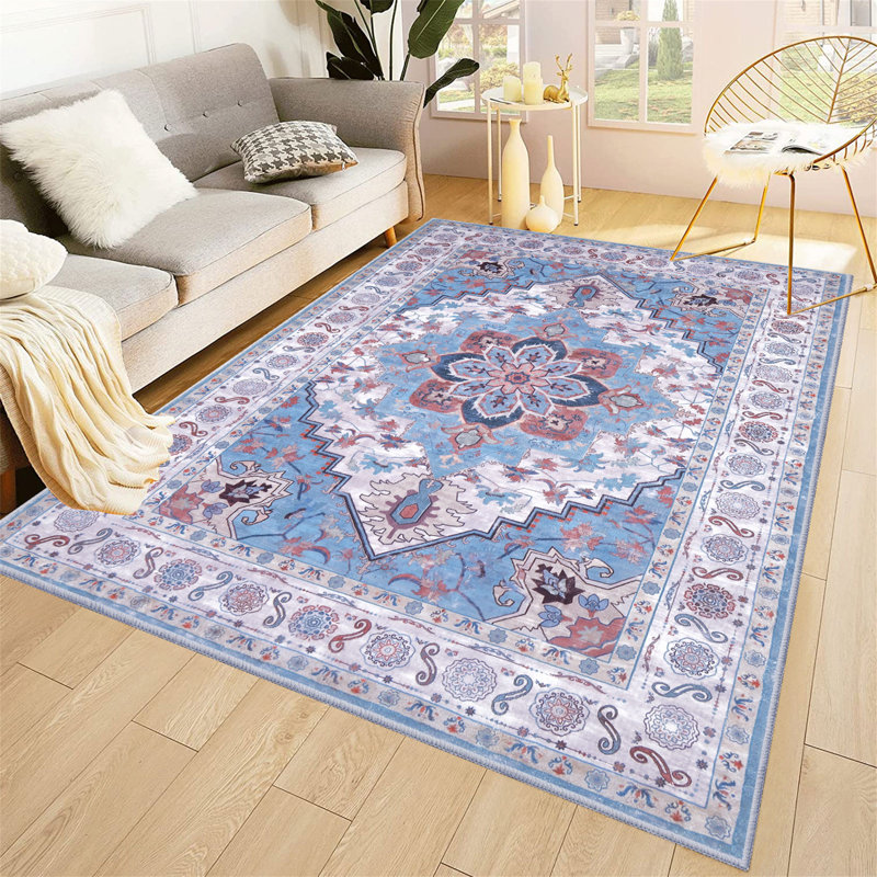 Tapis oriental touffeté rectangulaire bleu