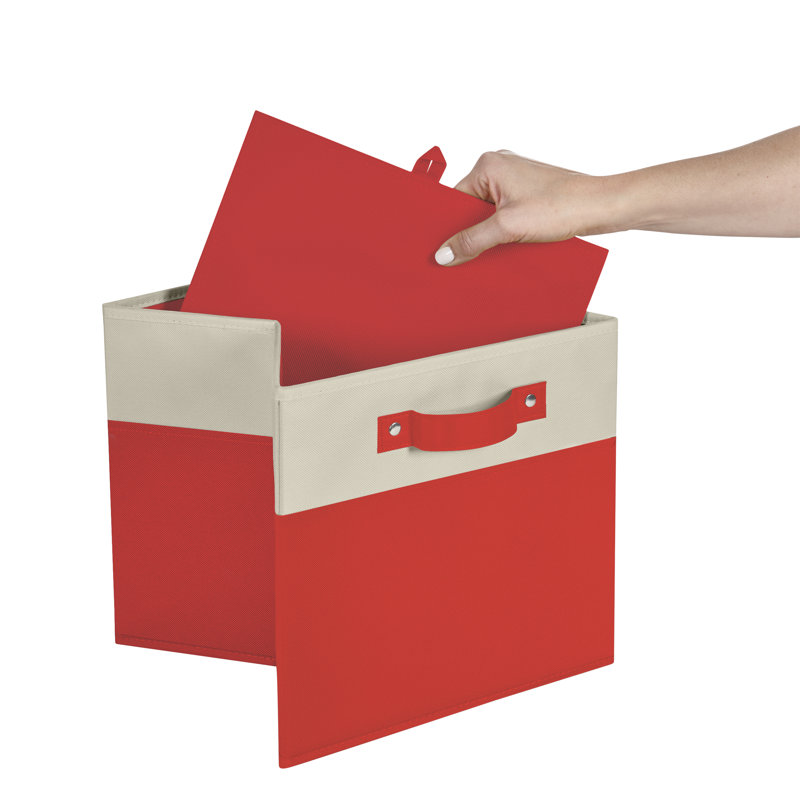 RiverRidge Kids 2pc Two-Tone Fabric Collapsbilble Cube Storage Organizers with Handles, Red