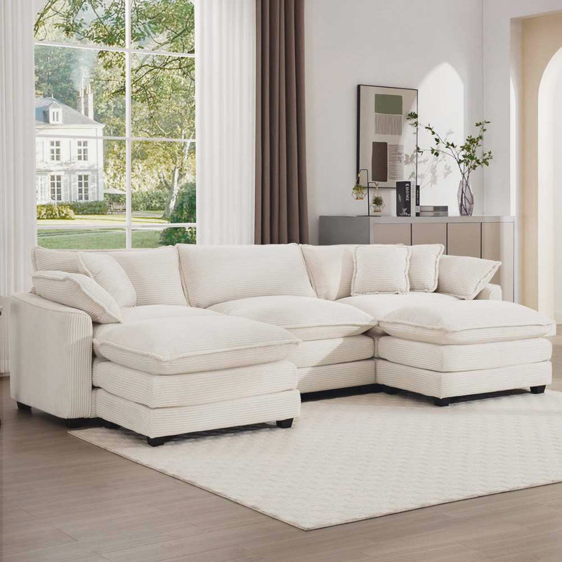Canapé Ivoire Modern, Velours côtelé beige