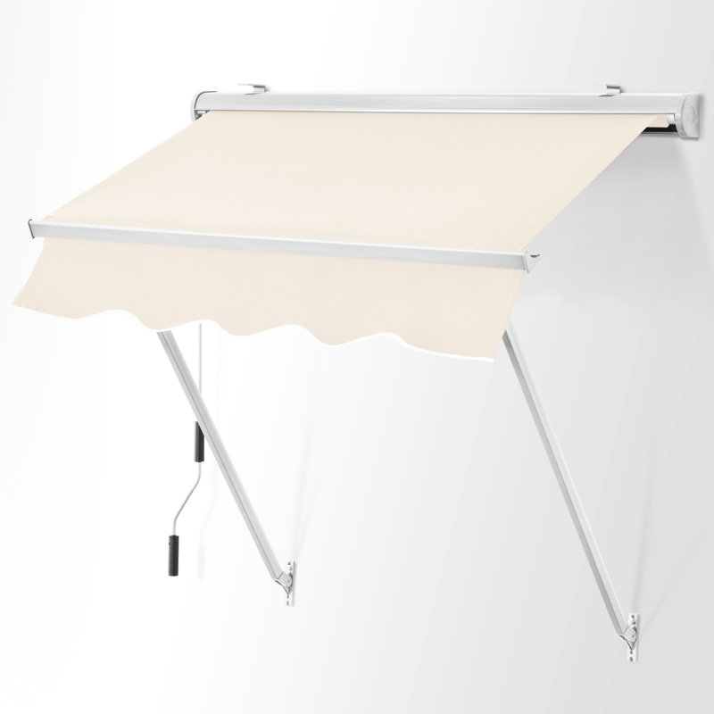 Polyester Cover Patio Window Awning, Manual Retractable Sunshade Canopy, Beige