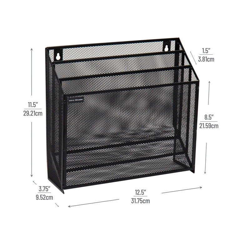 Mind Reader Vertical File Storage, Desktop Organizer, Wall Mount, Metal, 12.5"L x 3.75"W x 11.5"H, Black