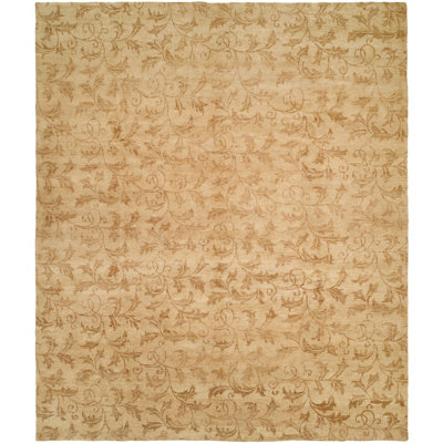 Wool Floral Area Rug in Beige