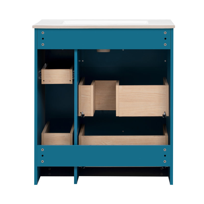 Meuble-lavabo autoportant de 30 po avec lavabo simple en céramique et tiroirs