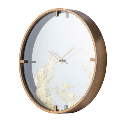 D15.7x2.4" Gold Minimalist Mirrored Wall Clock, Modern Decorative Timepiece for Home, Living Room & Bedroom Decor