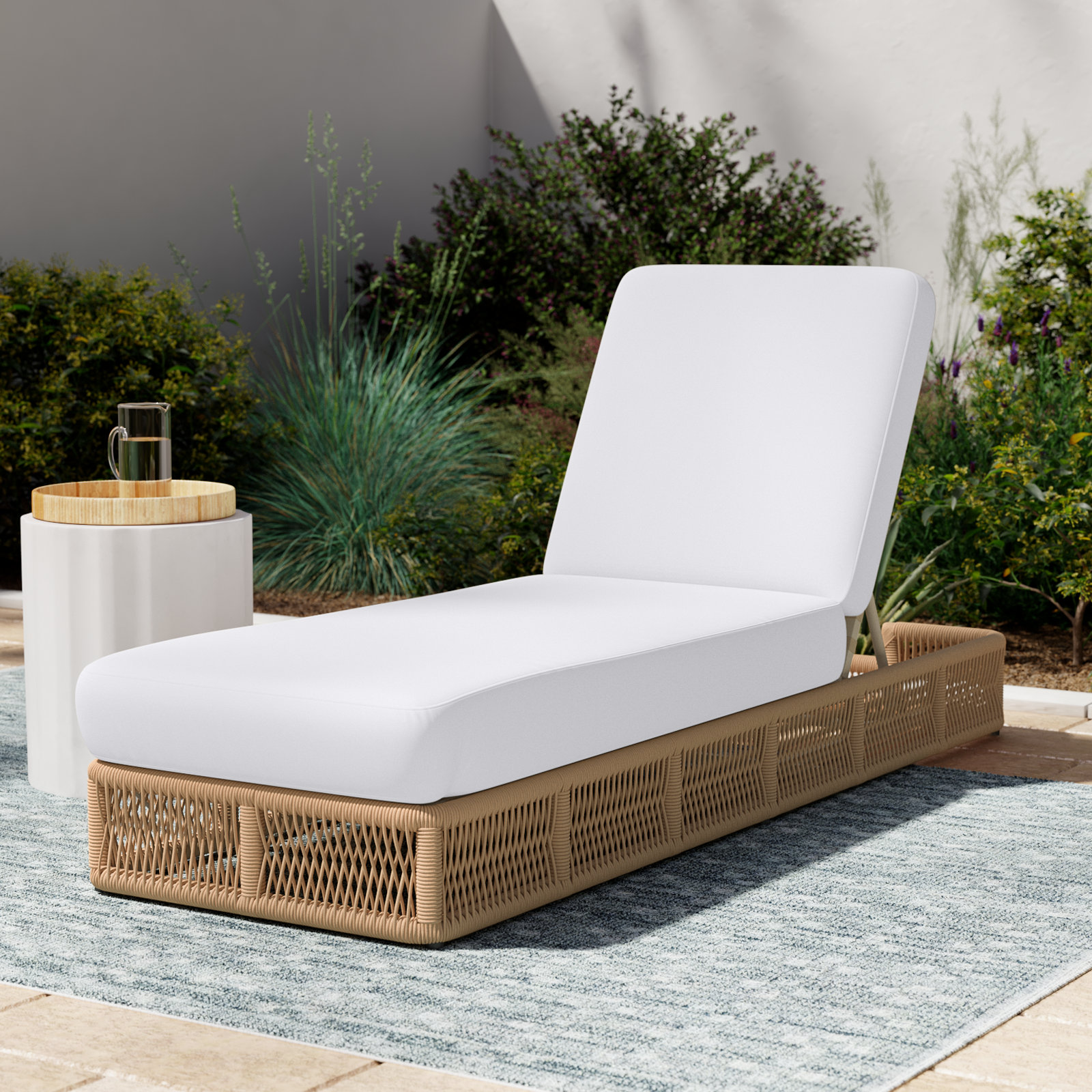 Langley 25" Patio Chaise Lounge, Tan Frame/White Cushion