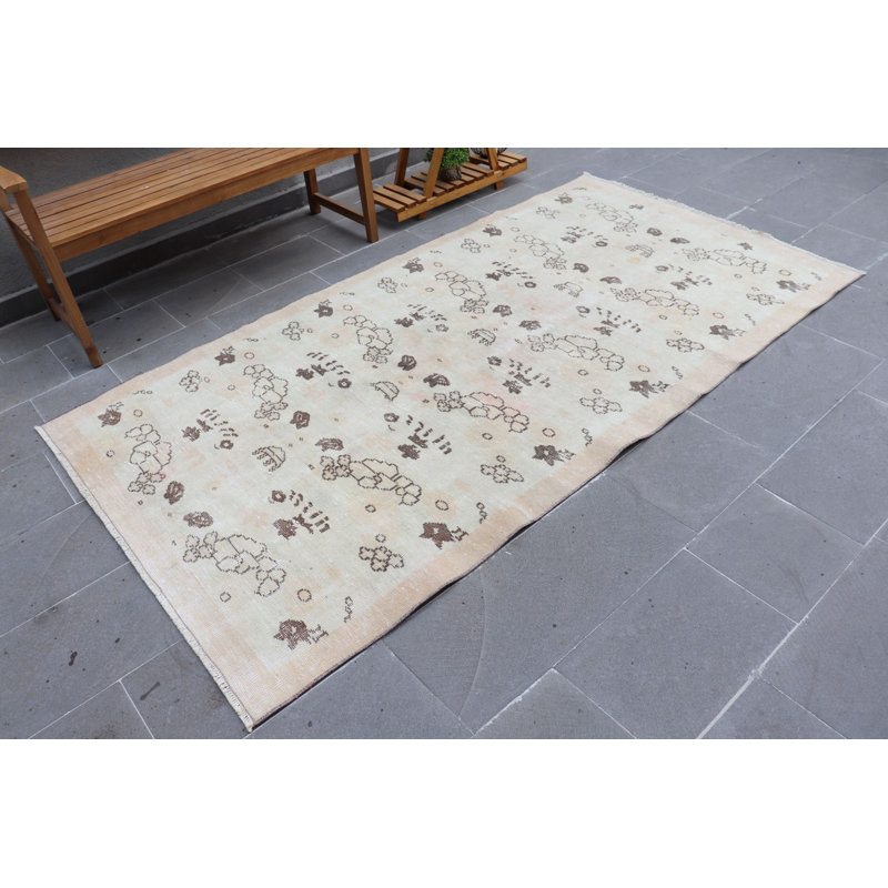 Tapis turc vintage Oushak beige pour chambre de bébé ou chambre à coucher - décoration de sol
