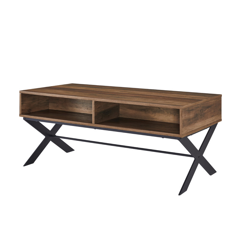 Cross Legs Coffee Table with Storage, Reclaimed Barnwood