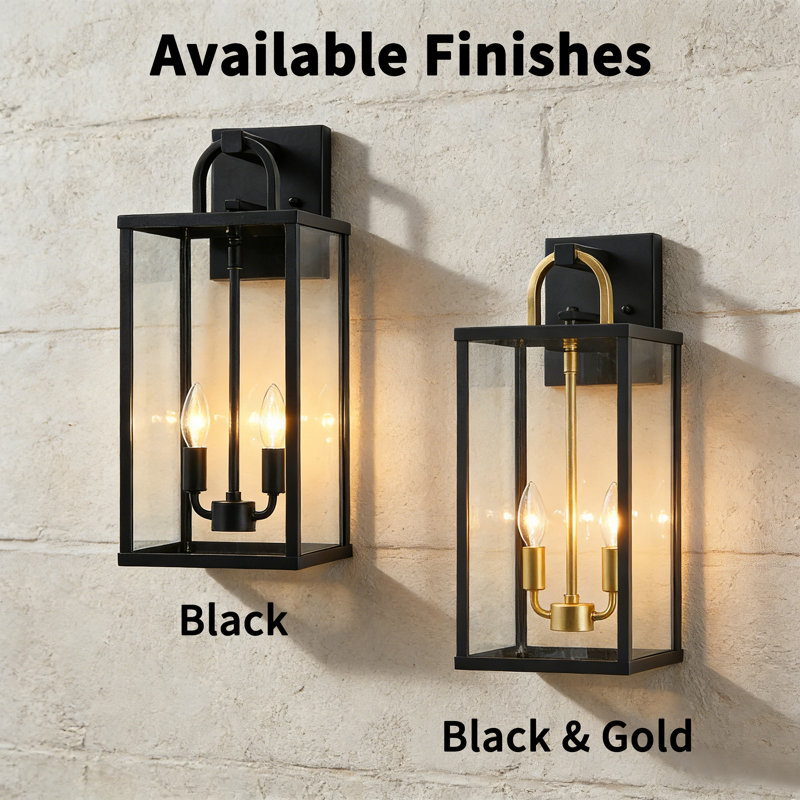 2-light Outdoor Wall Lantern With Clear Glass Shade, Matte Black