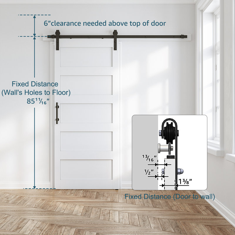 84" Height Panelled Manufactured Wood Barn Door with Installation Hardware Kit, 36" x 84"
