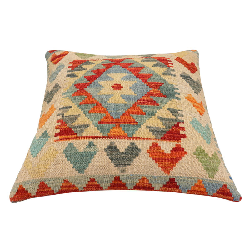 Coussin Bohème Hollis, Rouille / beige / bleu / gris, H 19 po x l 19 po