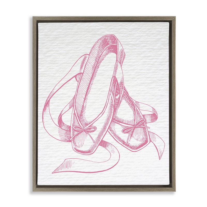 «Pink Ballet Slipper», art mural encadré par Daphne Polselli, Cadre flottant orme Montalcino, H 31 po x l 25 po