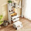 Table de coiffeuse 3-en-1 avec tabouret de rangement à miroir à DEL, coiffeuse de maquillage à dessus rabattable avec lumières réglables, organisateur de cosmétiques à 5 espaces de rangement pour la chambre à coucher