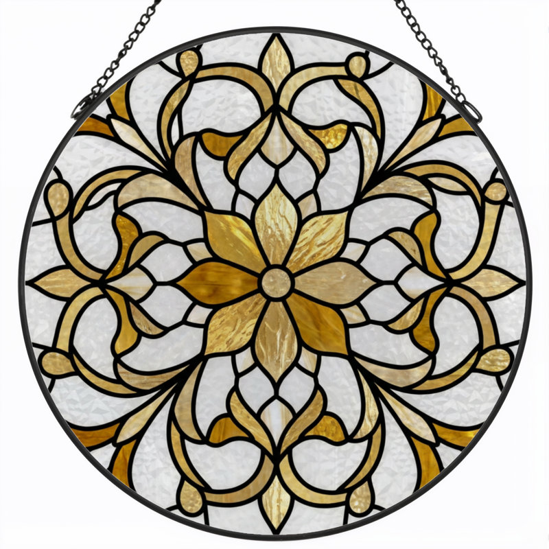 Panneau de vitrail en verre coloré ornement floral H 7,8 po