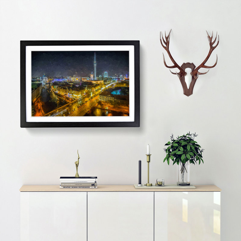 Berlin Germany Skyline in Abstract - Picture Frame Painting Print, Black Framed, 62cm H x 87cm W x 2cm D