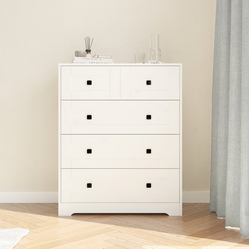 Commode à tiroirs, commode à 5 tiroirs, porte de ferme blanche