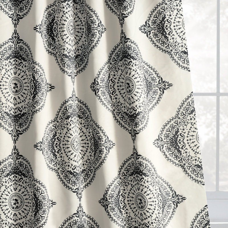 Klyszejko Majestic Medallion Printed Room Darkening Curtains for Living Room, Bedroom Single Panel, 50"W x 120"L, Black