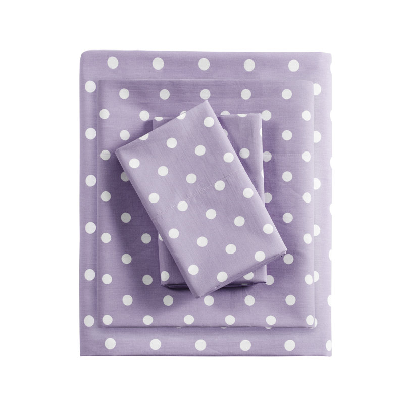 Ensemble de draps 100% coton à pois mauve à pois, Taies d'oreiller pour grand lit, Mauve
