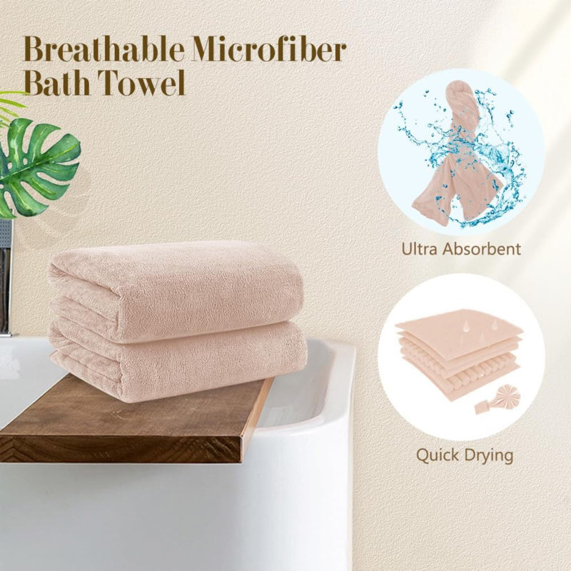 Microfiber Bath Towels Pack Of  Soft Feel Highly Absorbent Quick Drying For Body Sport Yoga SPA Fitness, Brown