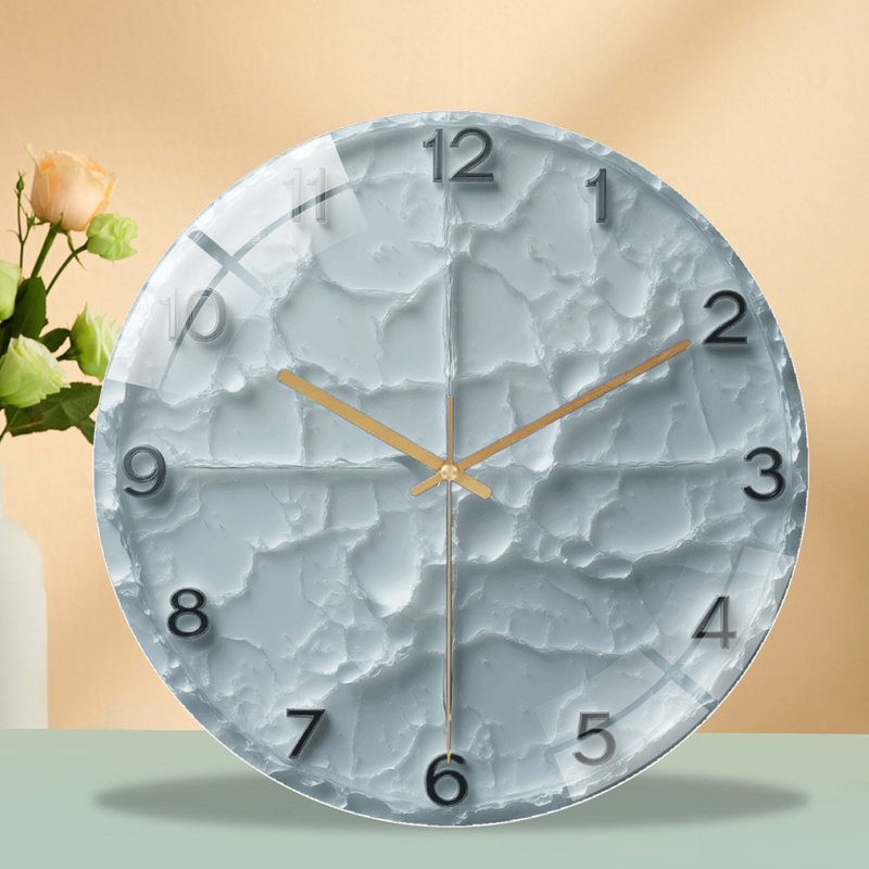 Luxury Cracked Surface Wall Clock Artisan Design Art - 12'' Modern Glass Wall Clock