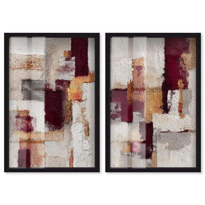 Ensemble de décorations murales bohèmes dorées « Shadowbox » avec motifs abstraits et narratifs, par Art Remedy, cadre noir, 10 x 15