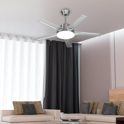 52" Black Ceiling Fan with Lights and Remote Control Patio Ceiling Fan with 5 Reversible Wooden Blades 3 Color LED Light