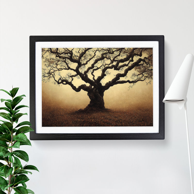 Oak Tree - Single Picture Frame Print, Black, 46cm H x 64cm W