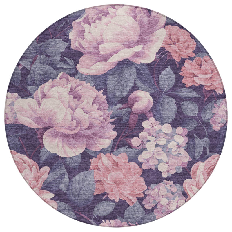 Tapis rose intérieur / extérieur lavable à la machine Claudian ACN1564, Rond 8 pi
