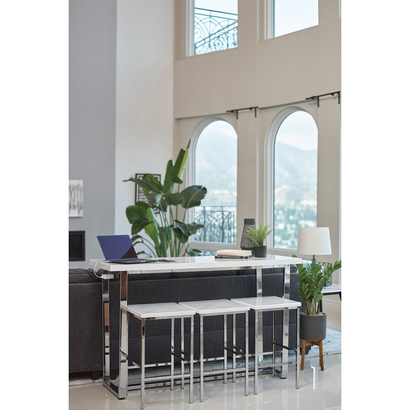 Sohaan 3 - Person Trestle Dining Set, White, White