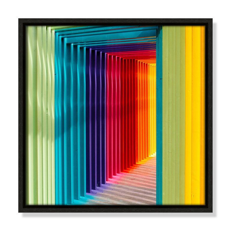 «Colorful Passage I» par Robert Katzki, H 13,5 po x l 13,5 po x P 2 po, Cadre flottant espresso