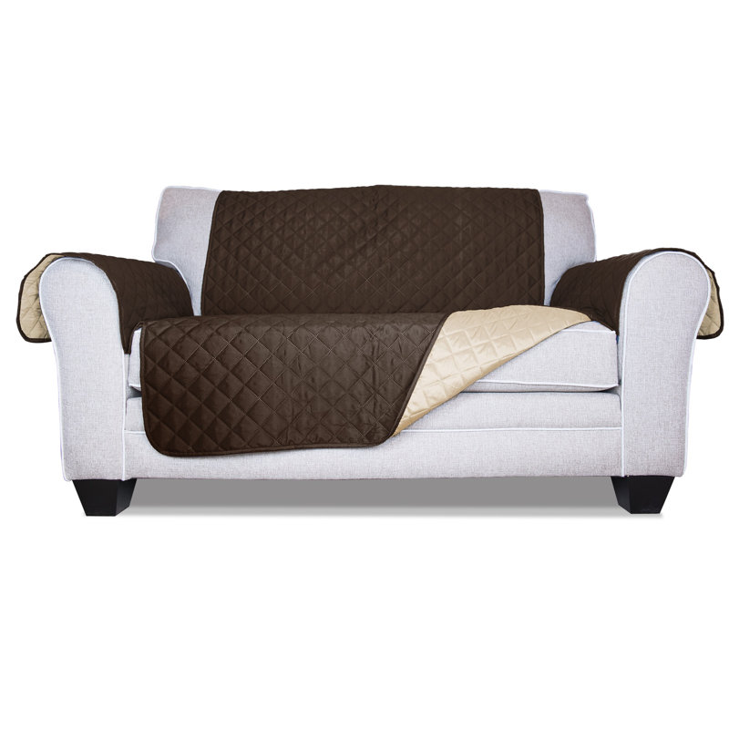 Reversible Water-Resistant Small Sofa Loveseat Cover Furniture Protector, Espresso/Clay Polyester, 75" H x 117" W x 75" D