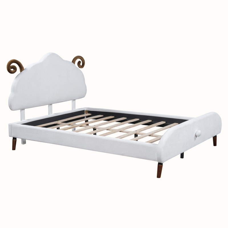 Lit plateforme tapissier Alysee, Double, Blanc