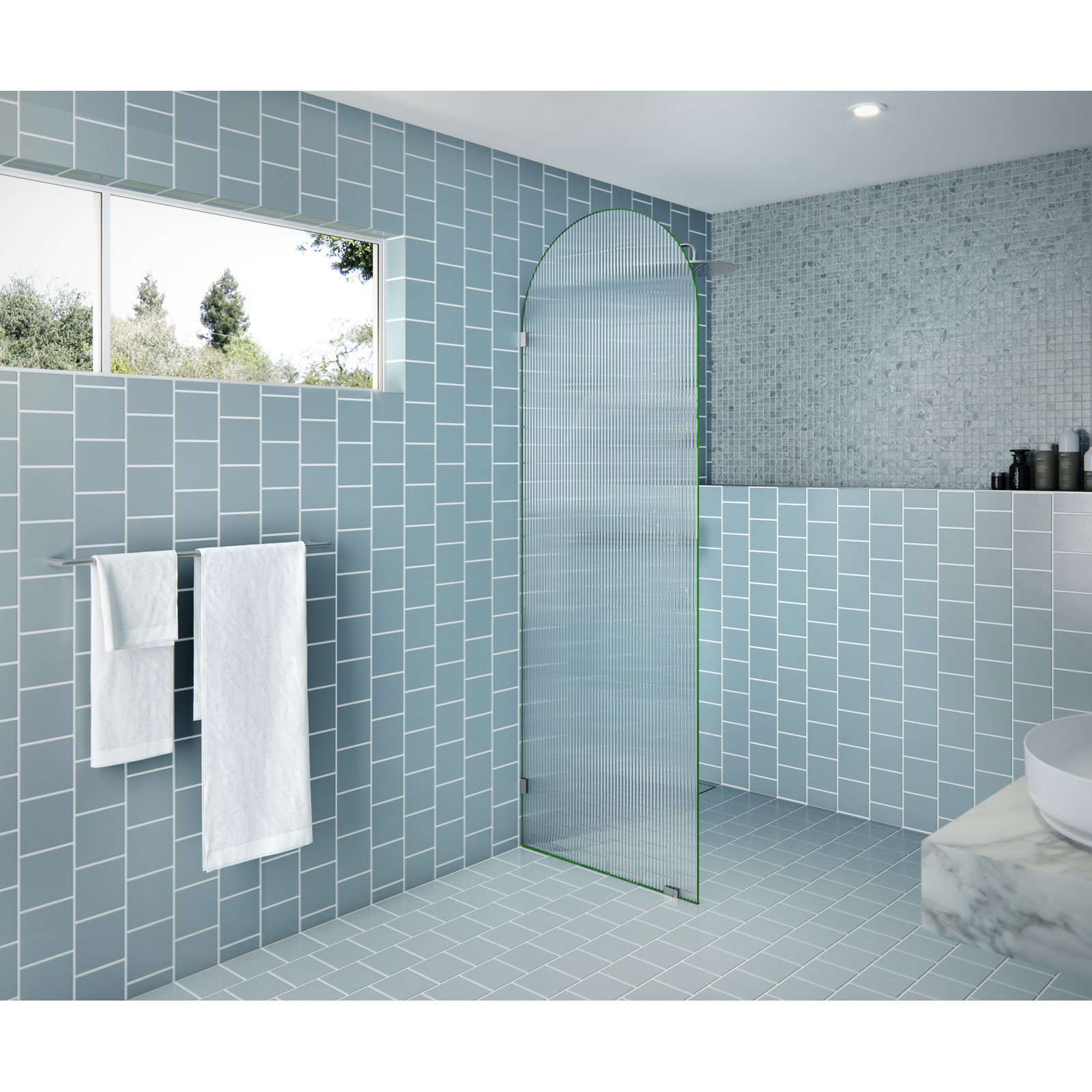 Maven Frameless Arched Fluted Shower Panel, Brushed Nickel