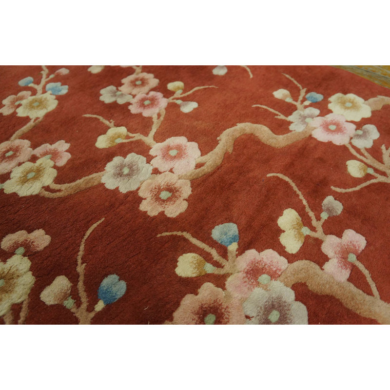 Antique Art Deco Small Scatter Size Wool Red Rug