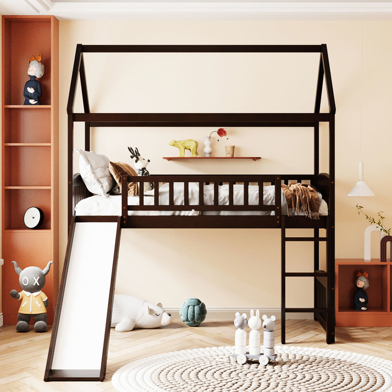 Lit mezzanine simple avec glissoire, - offre une aire de jeu confortable qui répond à vos besoins d'espace, Espresso