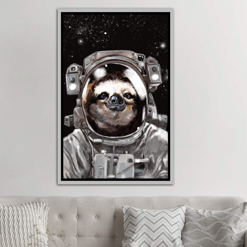 « astronaute sloth selfie », art, Toile avec cadre argenté, H 48 po x l 32 po x P 1,5 po